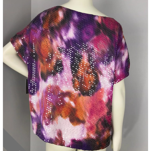 Vince Camuto Womens Multicolor Sequins Short Sleeve Top Size M - Picture 6 of 8